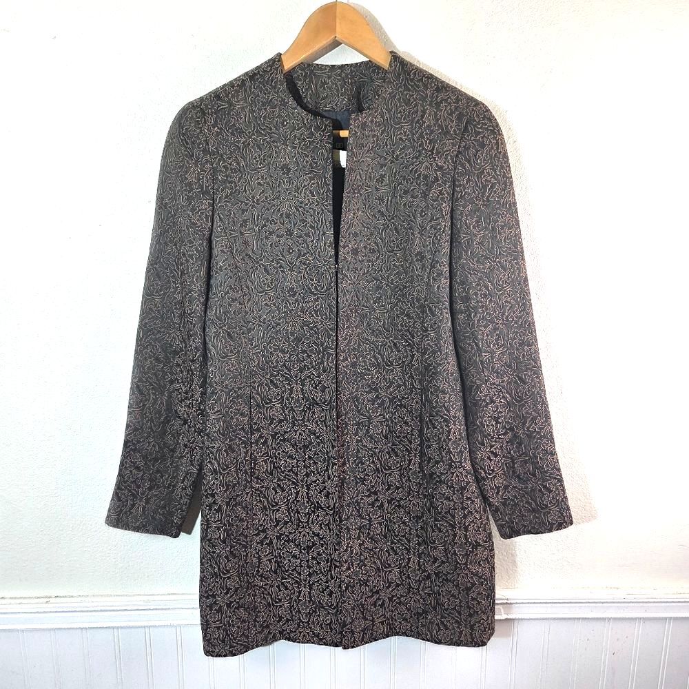 Doncaster Womens Italian Wool Blend Brocade Duster Coat Floral Long Jacket Sz 2